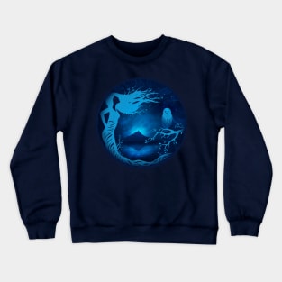 Blue Owl Woman Tree Crewneck Sweatshirt